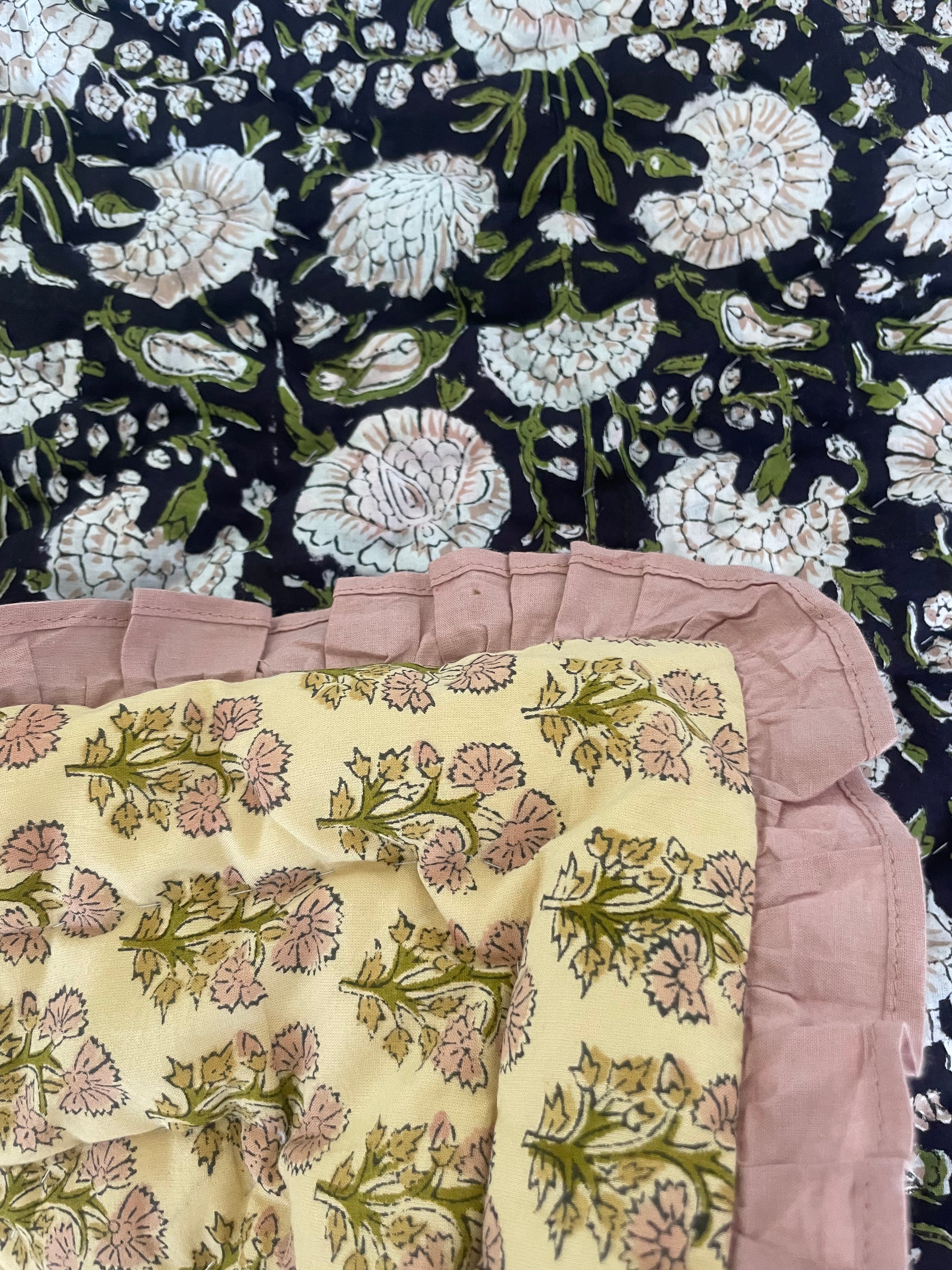 未使用※インド ブロックプリント 中綿入りベビーキルト アースフラワー ブロックプリント | STORES 未使用※インド ブロックプリント